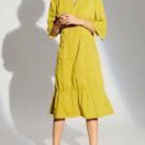 Bite KAI RAND Yellow Ruffled Tie Front Midi Sundress